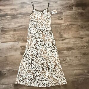 Sincerely Jules Western Cow Print Maxi Slip Dress,Brown White, L (NWT)